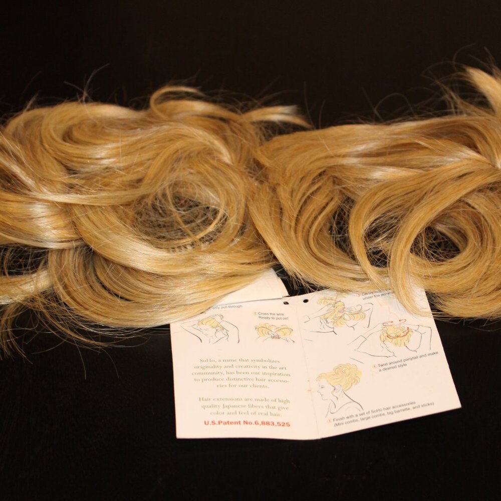 Two-Blonde hair extension combs for a mussy bun or an opera up do
